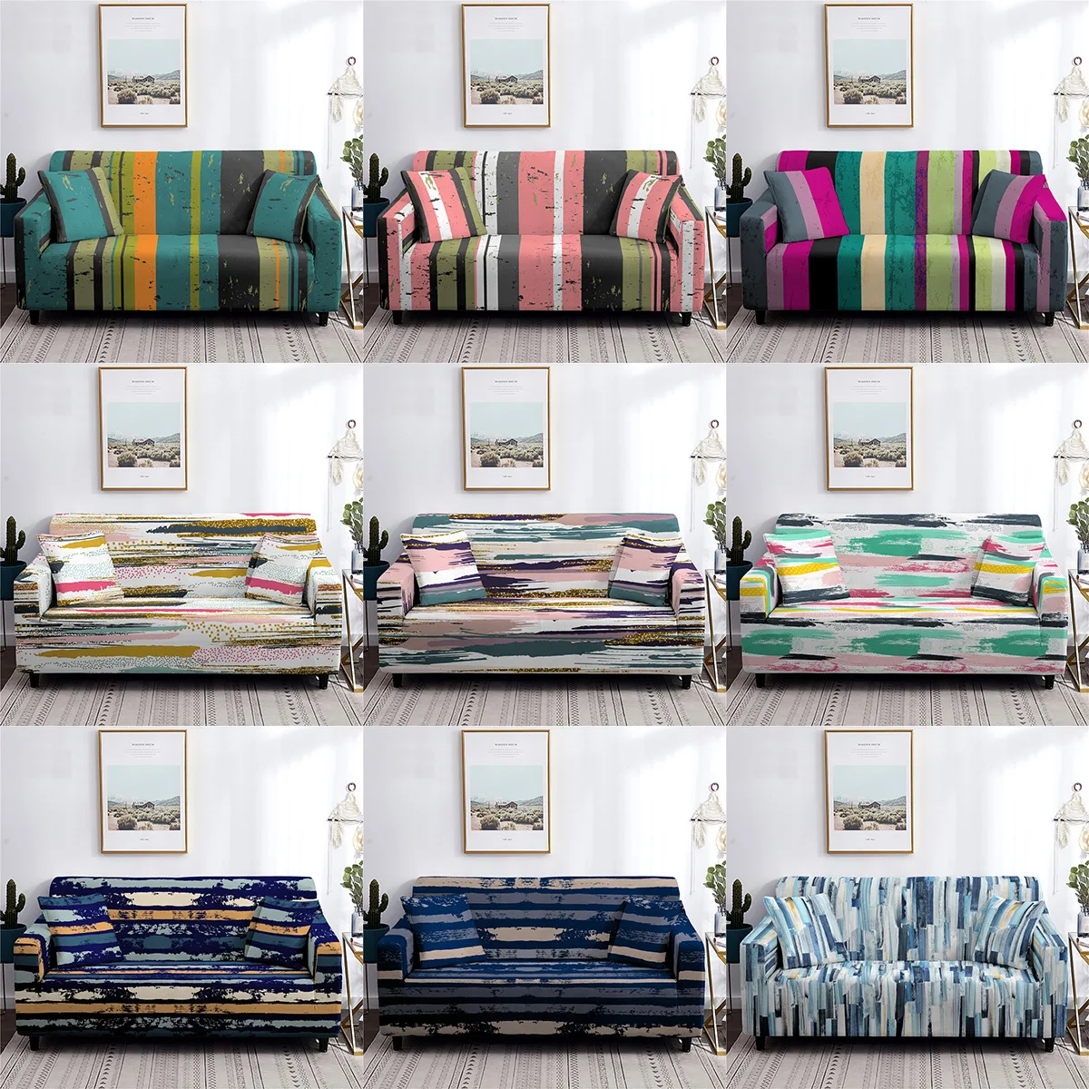 

Stripe Printing Household Anti-dirty Elastic Couch Cushion Covers All-Inclusive Dust-proof Recliner Sofa Covers Room Decor