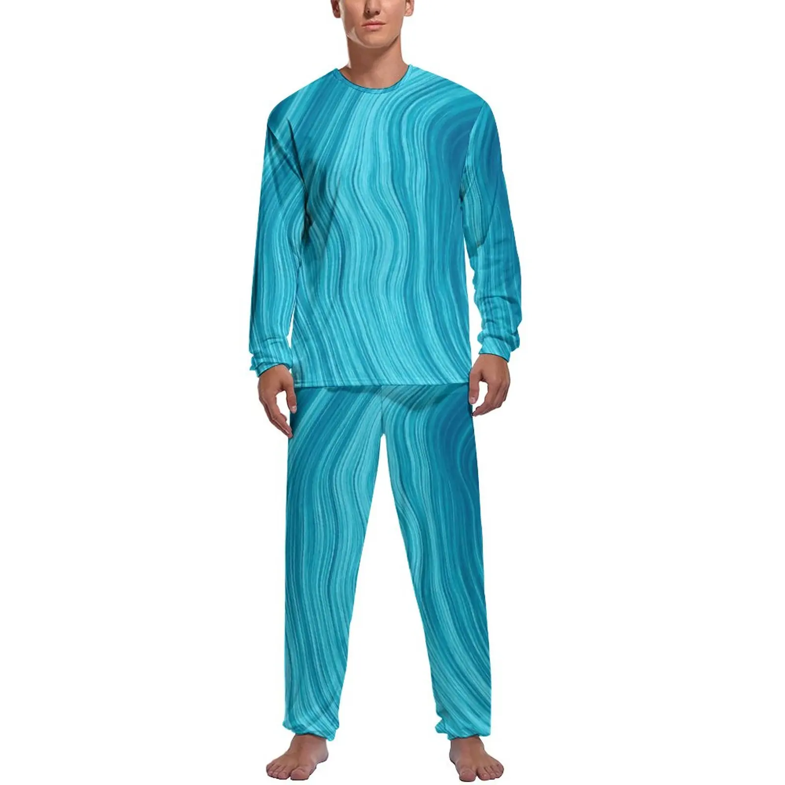 

Abstract Print Pajamas Man Blue Tie-Dye Cute Nightwear Spring Long Sleeve 2 Pieces Casual Printed Pajama Sets