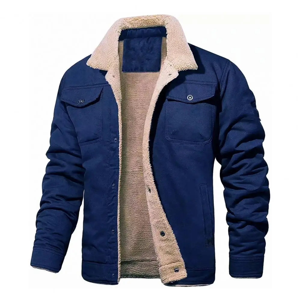 

Popular Men Jacket Cozy Long Sleeve Temperament Turndown Collar Buttons Windbreaker Coat Men Outerwear Keep Warm