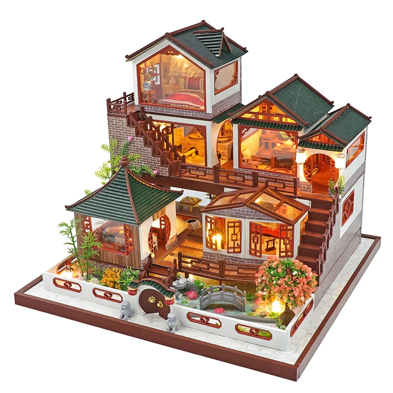

DIY Wooden Doll House Kit Miniature With Furniture Chinese Villa Loft Casa Villa Dollhouse Toys For Grown-up Girl Christmas Gift