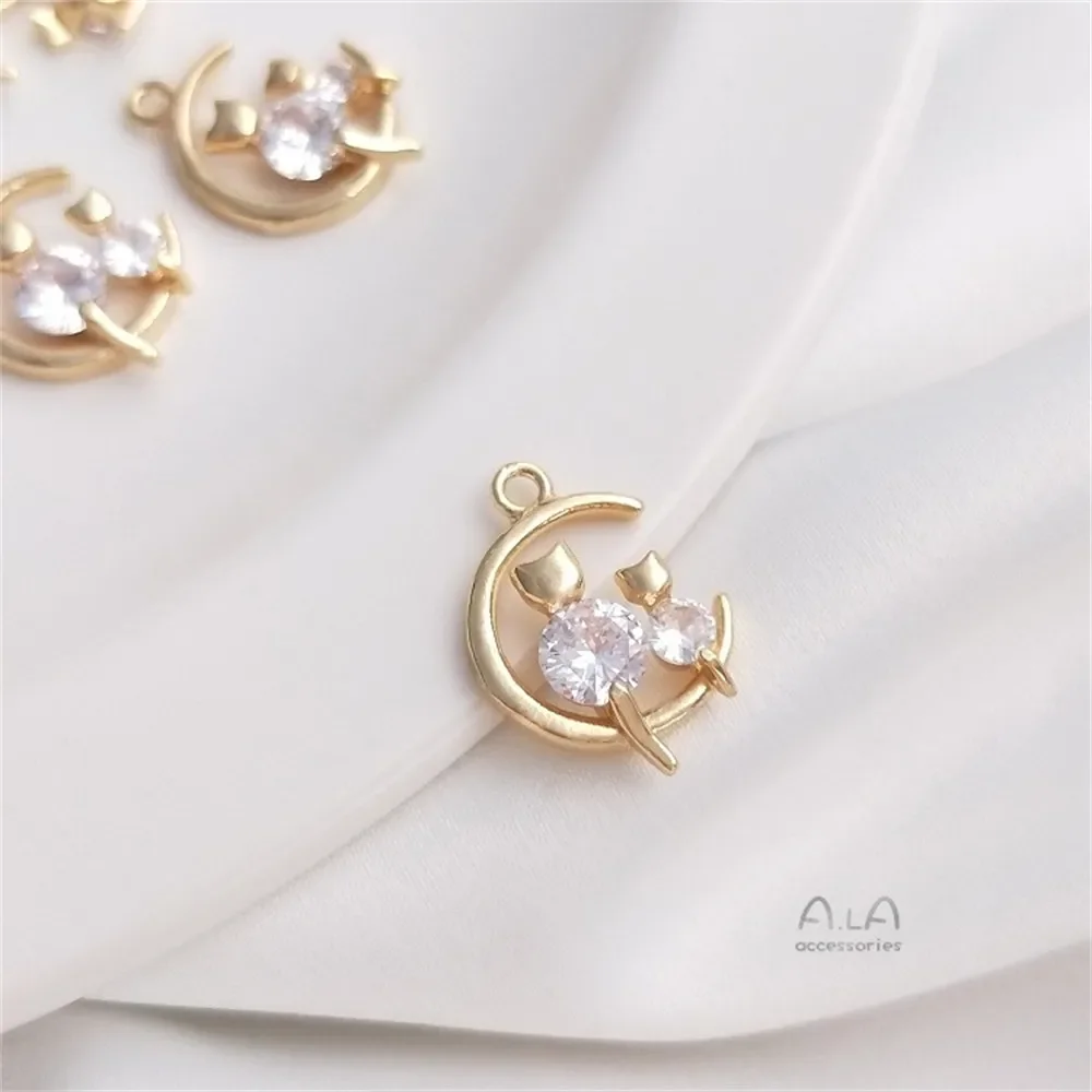 14 К позолоченный кулон с луной циркон котом ручная работа браслет сделай сам