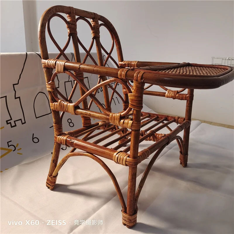 Baby Photography Props New Woven Rattan Study Table Shooting Accessories Rattan Chair Children Growth Commemorative Photo