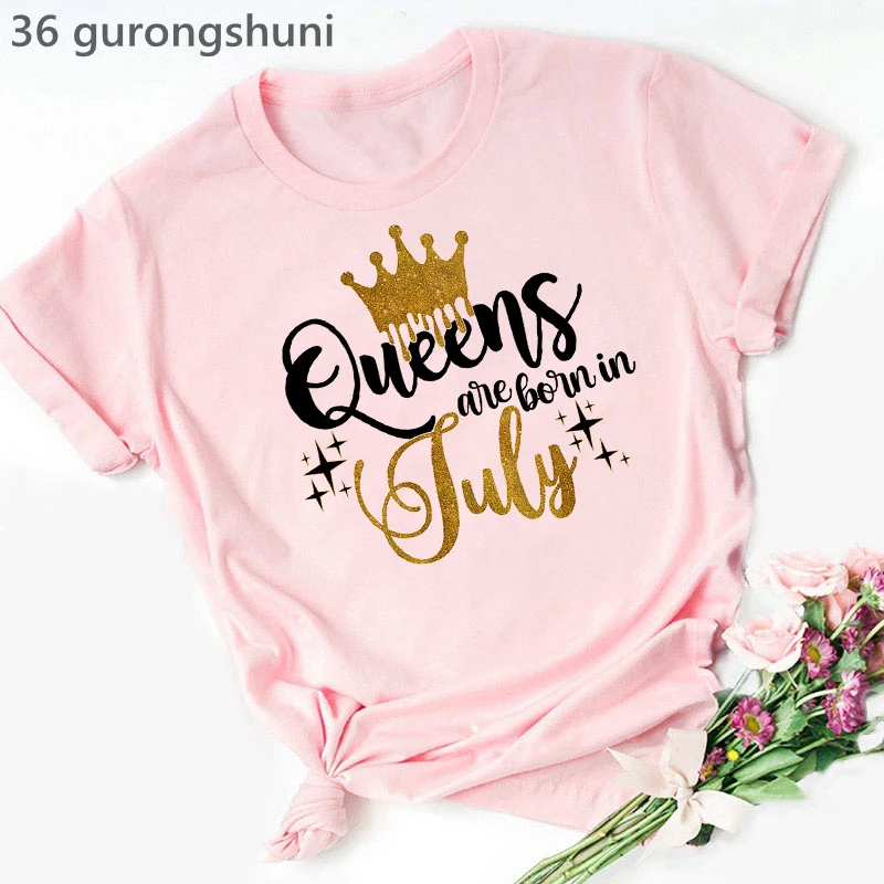 

Summer Fashion Women’S T-Shirt Golden Crown Queen Are Born In January To December Graphic Print Tshirt Femme Birthday Gift Tops