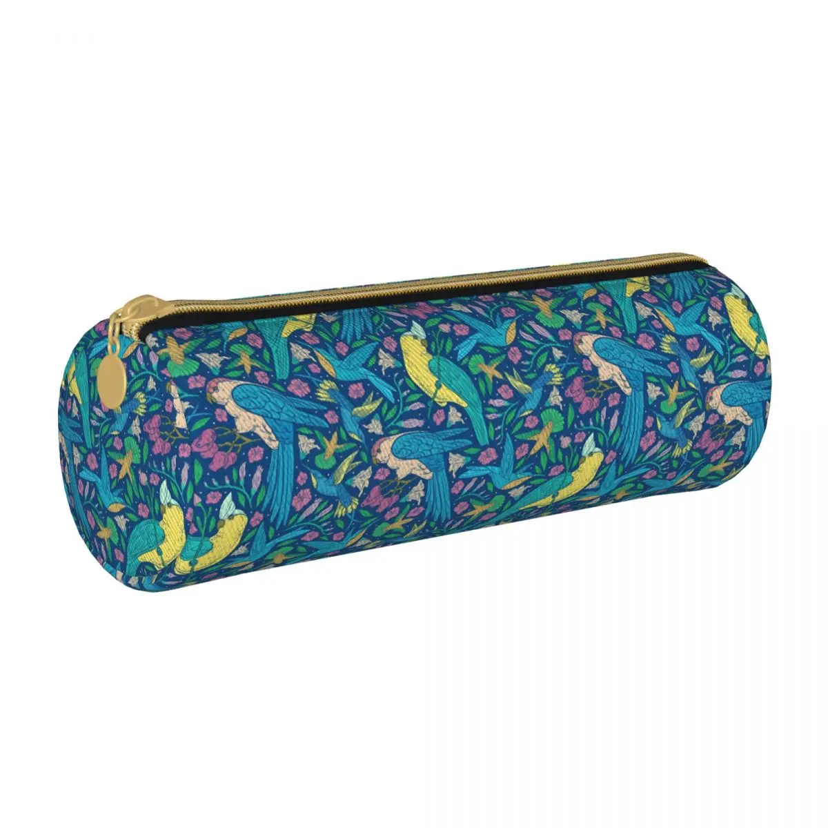 

Tropical Birds Print Round Pencil Case Colorful Flowers School Kawaii Leather Pencil Box Teenager Zipper Pen Bags
