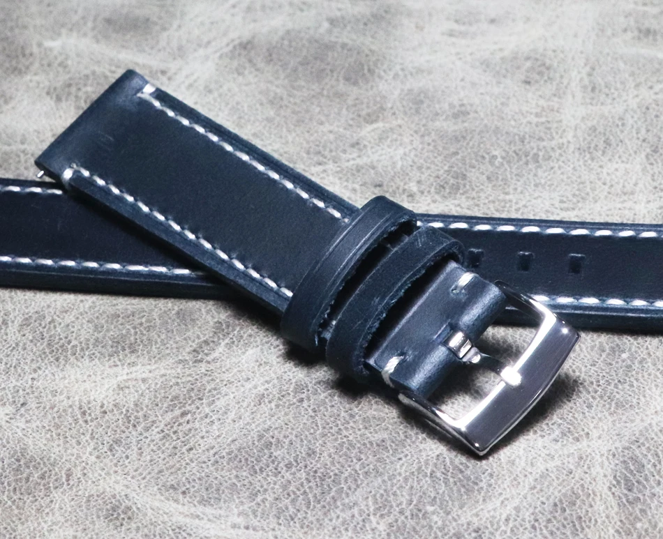 Blue First Layer Cowhide Folding Quick-release Ear Strap 18mm 19mm 20mm 22mm GT2 Real Bracelet Men Watchband