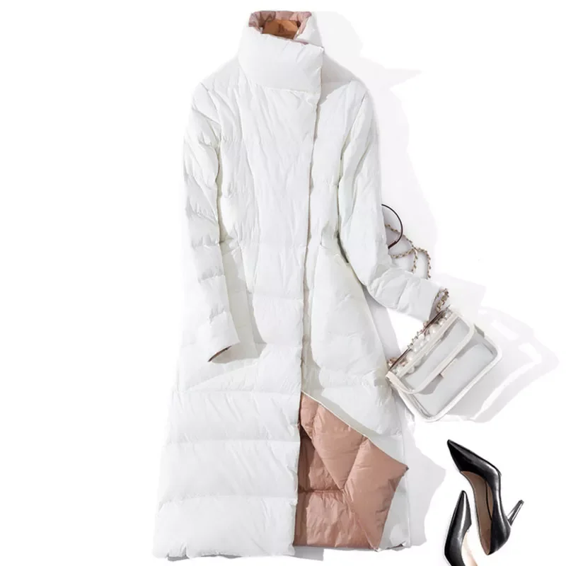 

2022NEW Women Winter Coat Stand Collar White Duck Down Inner Women Light Long Jacket Coat Women Coat Casaco Feminino Parkas