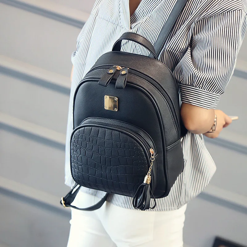 

Fashion Women Backpack PU Leather Schoolbag For Teenager Girls Female Preppy Style Solid Small Backpack School Travel Pack