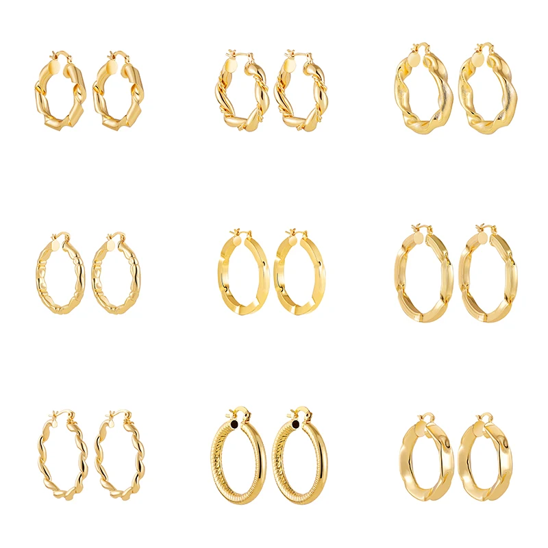 

Punk Gold Color Twisted Chunky Metal Hoop Earrings for Women Fashion Geometric Irregularity Circle Round Earrings Jewelry Gifts