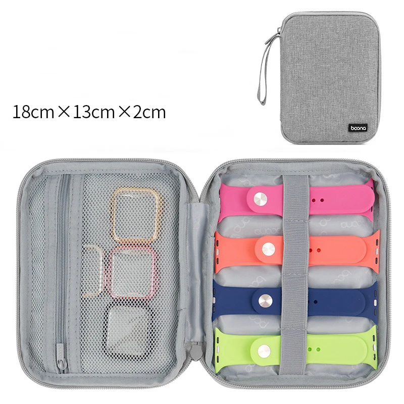 Gray Watch Strap Storage Organizer Data Cable Dial Watch Pouch Multi-Function Portable Travel Storage Bags Handbag Cosmetics