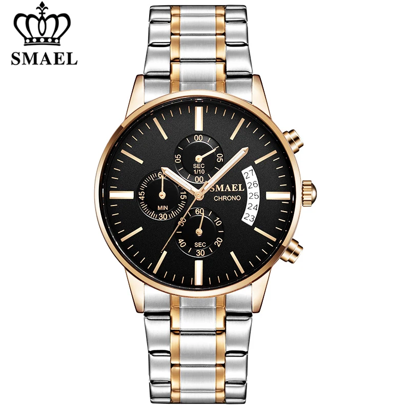 

SMAEL Luxury Mens Watches Business Full Steel Waterproof Sport Quartz Watch Men Fashion Date Clock Chronograph Relogio Masculino