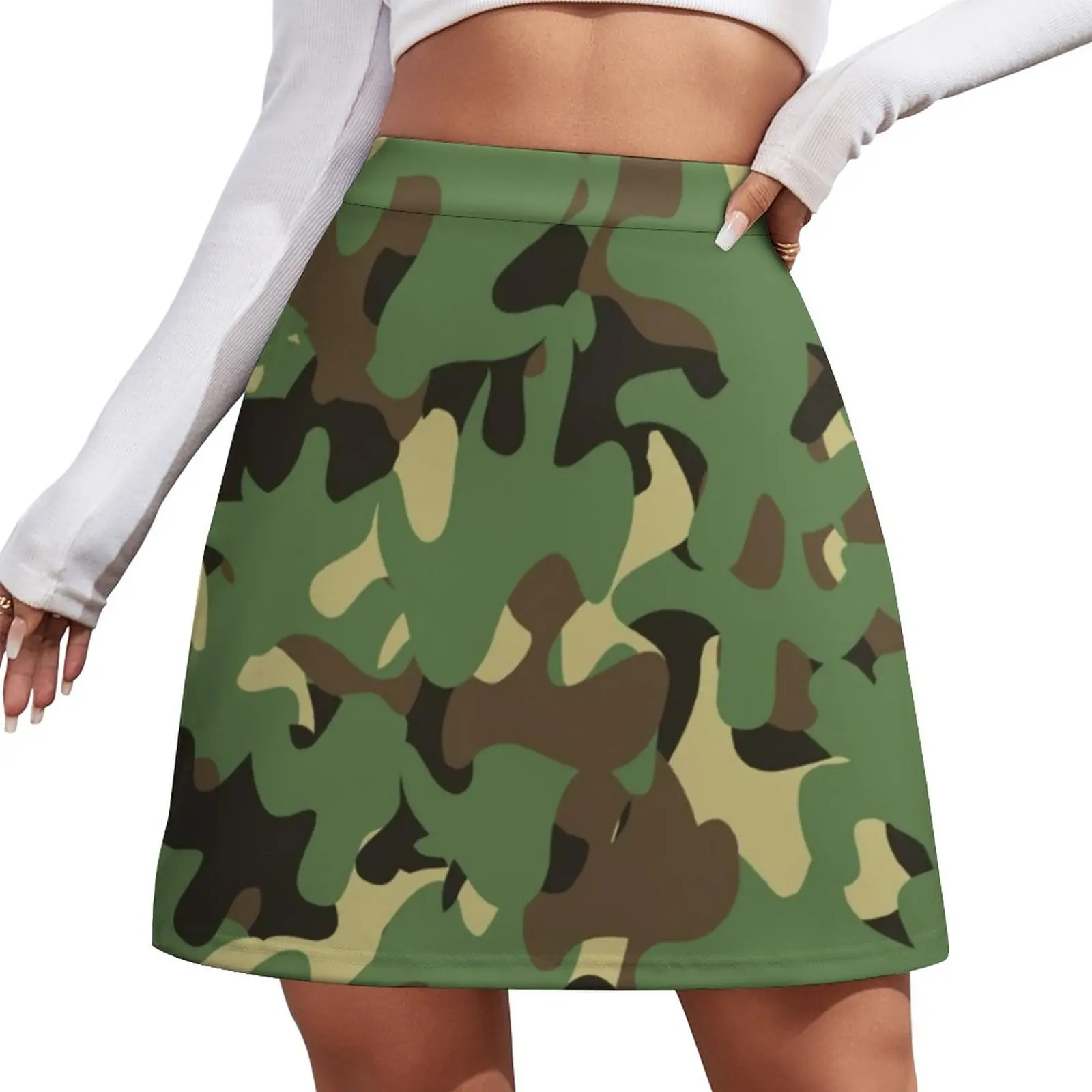 

Green Camouflage Skirt Female Army Como Print Cute Mini Skirts Summer Streetwear High Waist Graphic Big Size Casual A-line Skirt