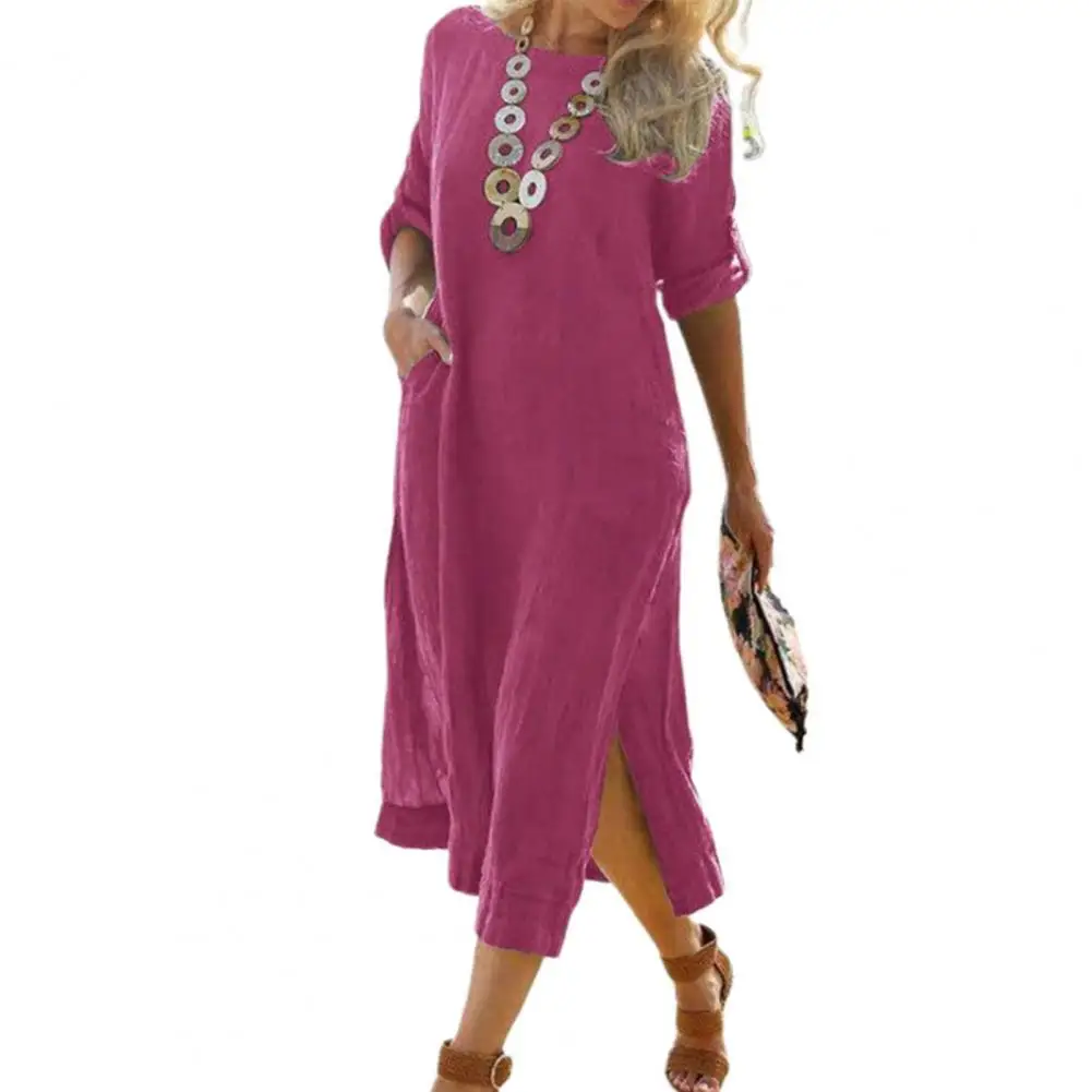 

Stylish Women Dress Plus Size Cool Casual Dress Solid Color Ladies Dress
