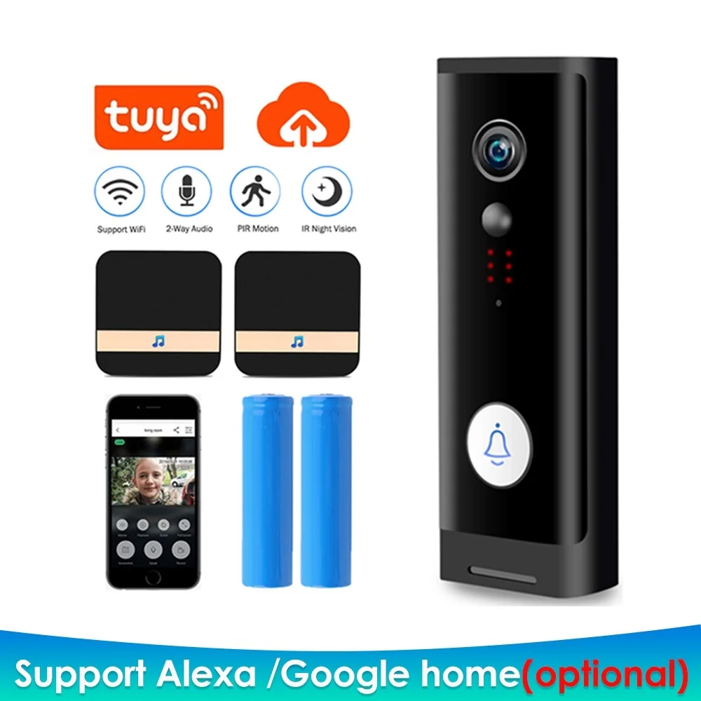 

Беспроводной видеодомофон Tuya, умный дом, поддержка Alexa Google, 2022G, Wi-Fi, домофон для квартиры, черный, 2,4