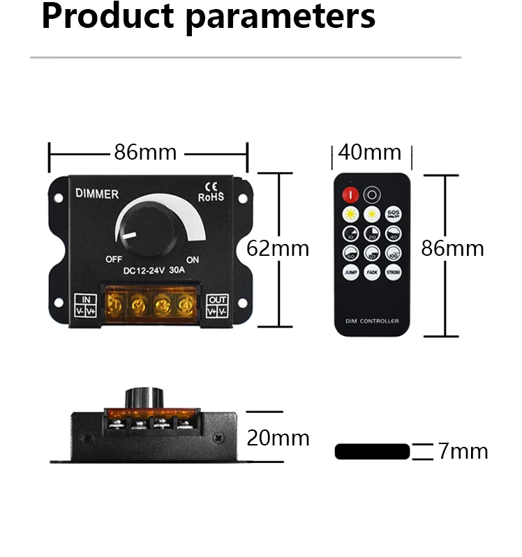 Фото Контроллер светодиодной ленты Miboxer 12В/24В 6А с диммером PWM, кнопочным переключателем, настенным креплением, 14-кнопочным ИК-пультом ДУ для ламп и COB-светодиодов №3