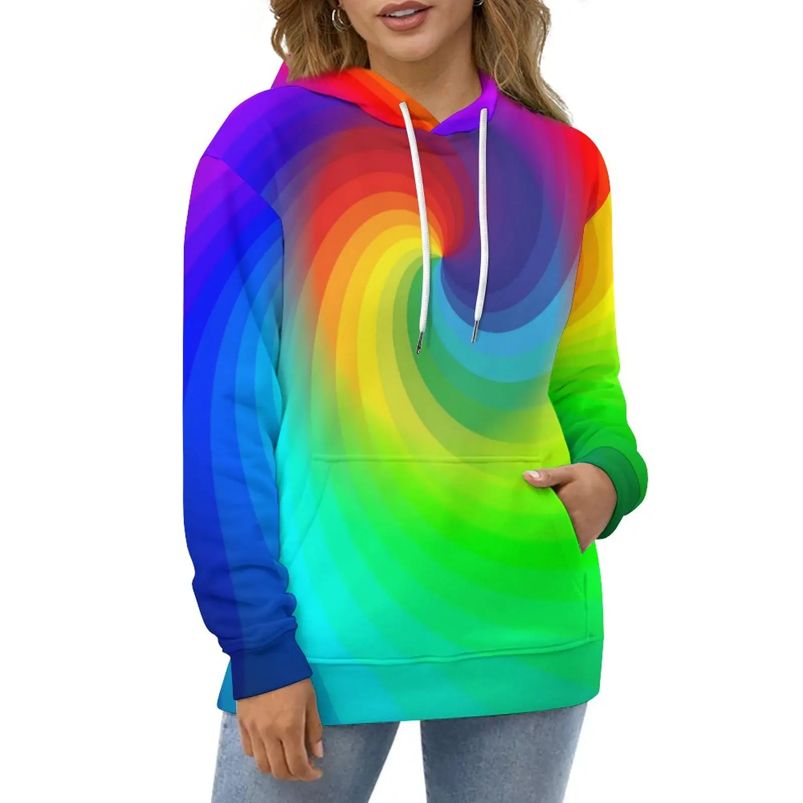 

Rainbow Swirls Art Hoodies Spring Tie Dye Street Wear Oversized Hoodie Women Long Sleeve Kawaii Custom Casual Hooded Sweatshirts