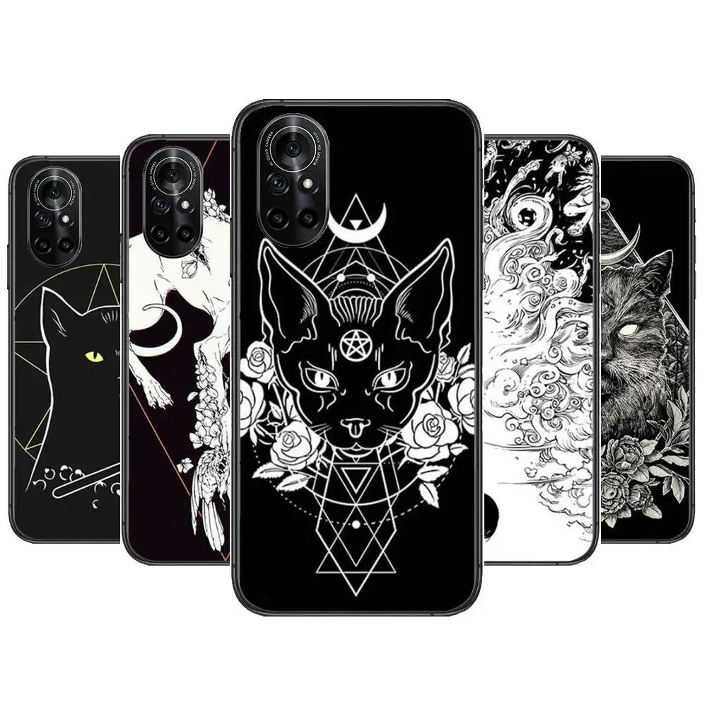 

Witch and cat Colorful Cute Clear Phone Case For Huawei Honor 20 10 9 8A 7 5T X Pro Lite 5G Black Etui Coque Hoesjes Comic Fas