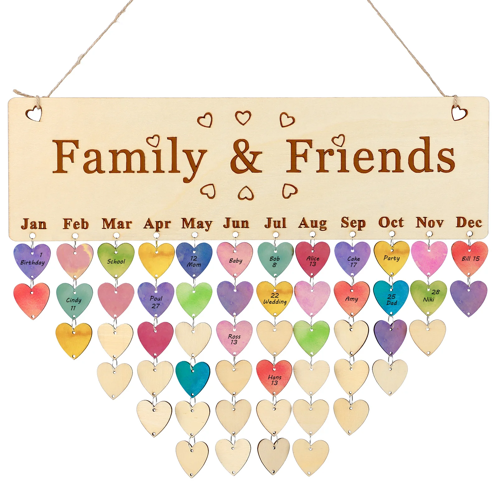 

Calendar Board Birthday Plaque Tag Heart-shaped Reminder Wall Hanging Bamboo Family Calendars Advent