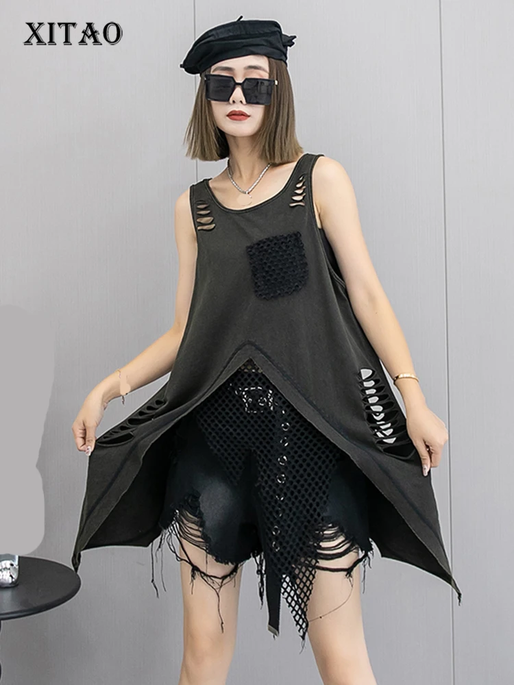 

XITAO Asymmetrical Short Sets Women Korea 2023 Summer New Personality Fashion Loose O-neck Sleeveless Short Sets WLD11509