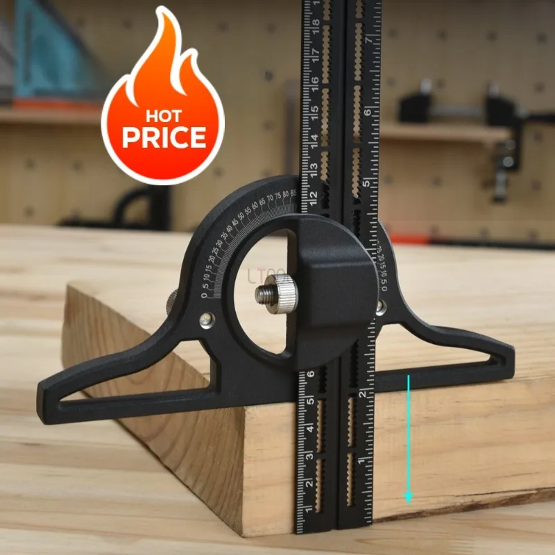 Угловая линейка с нониусом высокоточная регулируемая на 360 градусов измерения