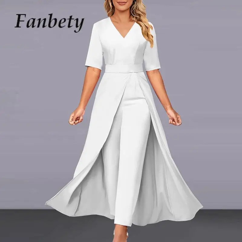 

Элегантные брюки с запахом и V-образным вырезом, цельный женский модный боди с коротким рукавом, длинный комбинезон, офисный однотонный комбинезон в стиле пэчворк