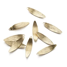 50Pcs Raw Brass Textured Curved Leaf Charm for Jewelry Making Long Oval Pendants Diy Earring Necklace Findings 20x5mm