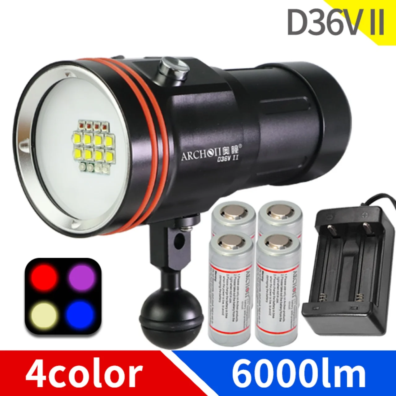 ARCHON D36V II Multifunction Diving Video&Spot Light ,Diving Photograph Light CREE XM-L2 6000LM Diving Light Underwater 100m