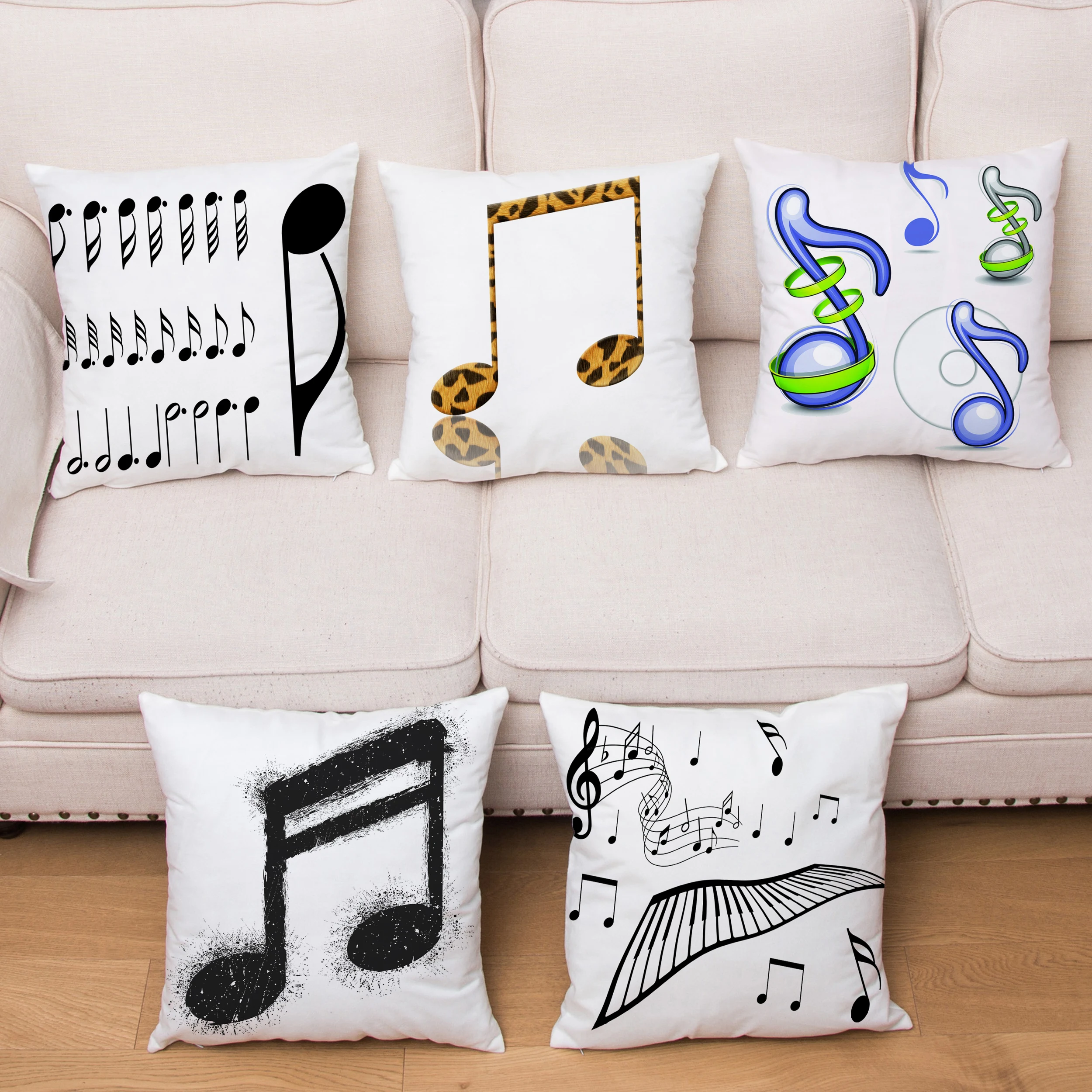 

Music Element Musical Note Print Cushion Cover Super Soft Short Plush Pillowcase Geometry Line Throw Pillows Cases Home Decor