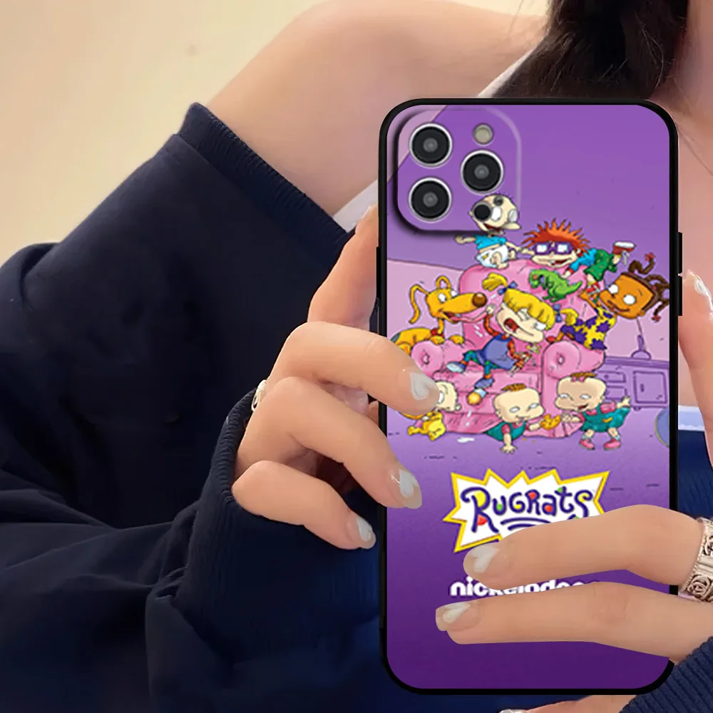 Cartoon R-Rugrats Funny Phone Case For iPhone 16 11 12 13 14 15 Pro Max Plus Black Soft Shell