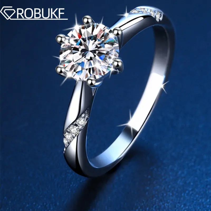 

0.5ct-3ct Moissanite Solitaire Engagement Rings For Women 925 Sterling Silver D Color Round Cut Simulated Diamond Six Claws Ring