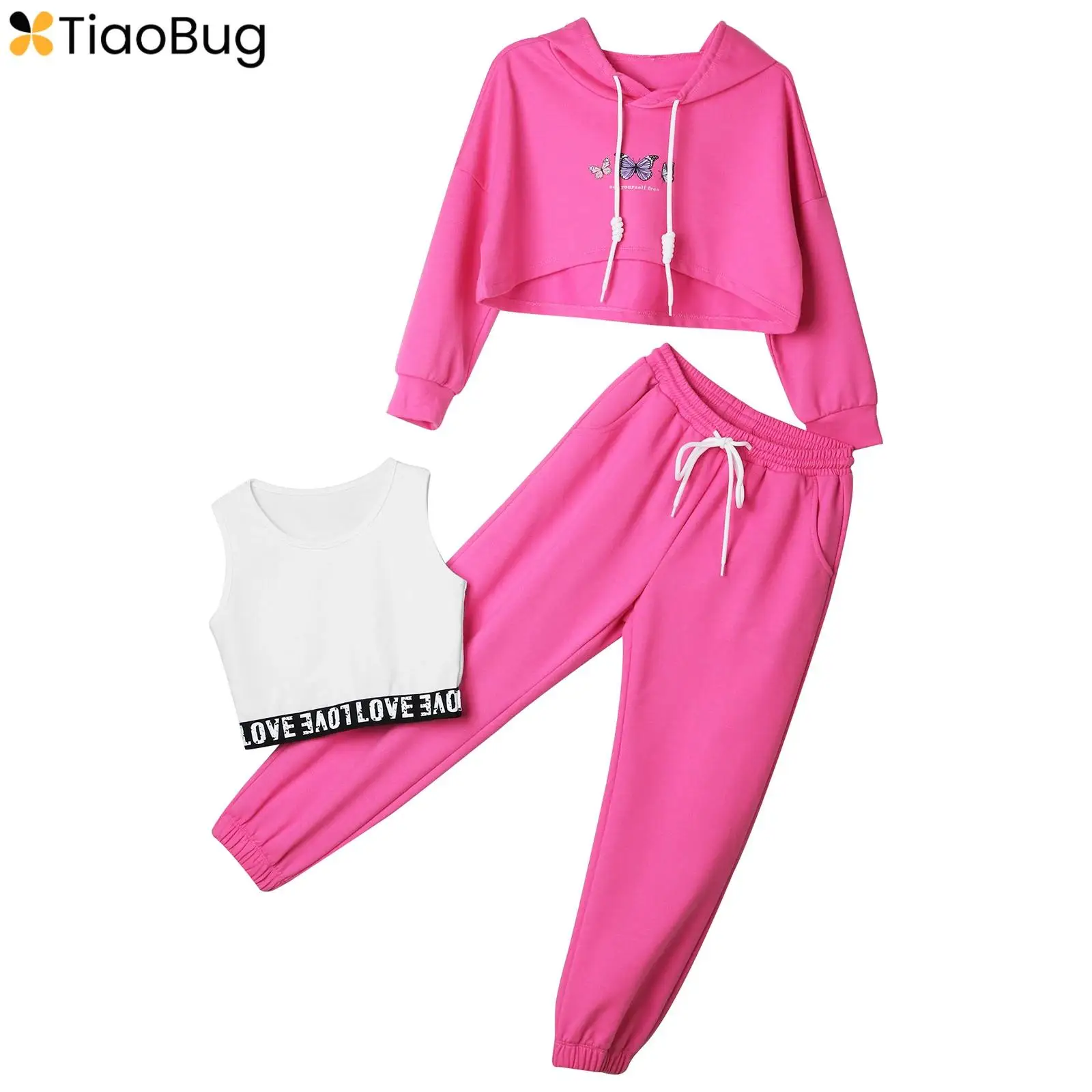Комплект спортивной одежды для девочек свитшот с капюшоном и длинными рукавами в