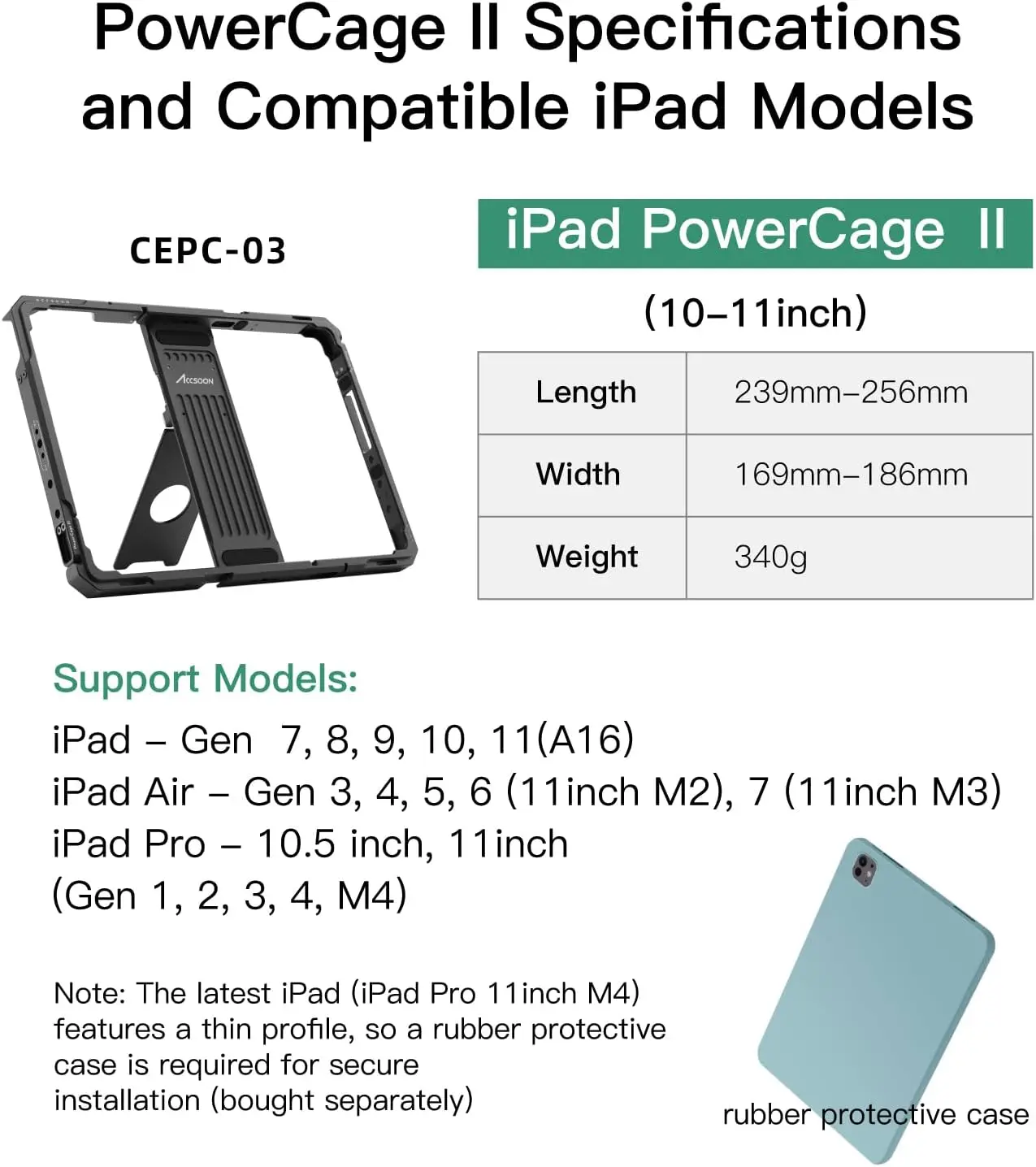 Универсальный держатель PowerCage II для iPad с адаптером для батарейной пластины NP-F – совместим с различными моделями iPad (7–11, Air, Pro) (art.: 3920d8a2acc76) - 3920d8a2acc76