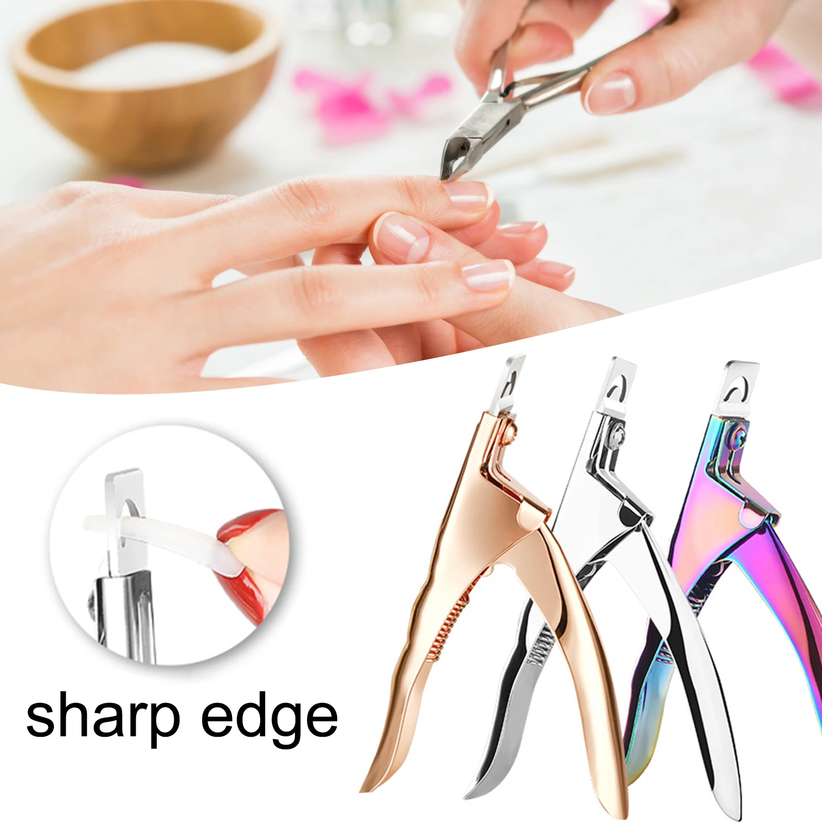 

U Word Cutting Nail Art Clippers French False Nail Tips Edge Cutters Stainless Steel Trimmers DIY Manicure Tool