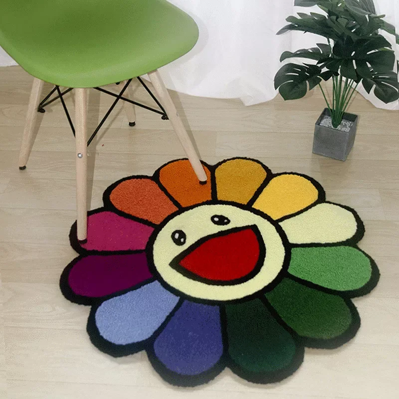 

2023 INS Cartoon Flower Round Carpet Anti-slip Children's Playground Soft Plush Rugs Coffee Table Rug Living Room Decor Floo
