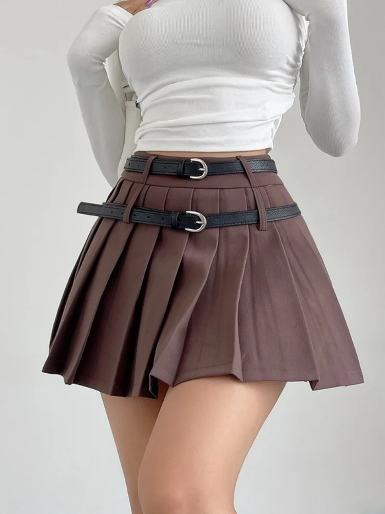 

Spice Girl Sweet Sweet Cool Double Belt Half Length Skirt Girl JK High Waist Slim A-line Pleated Skirt Women Skorts MDV8