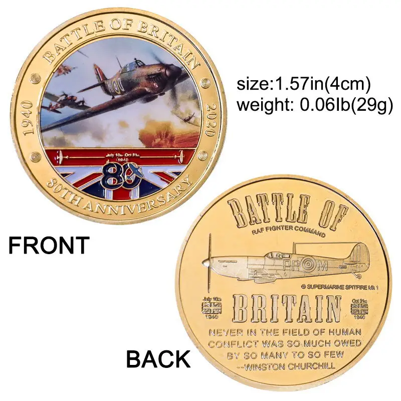 Позолоченные памятные монеты битва Великобритании на 80-ю годовщину военные