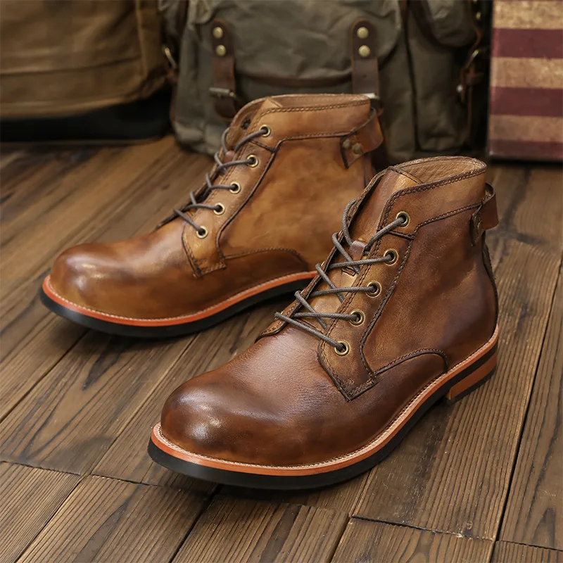 Мужские ботинки-мартинсы AMEKAJI кожаные ботинки для инструментов мотоциклетная