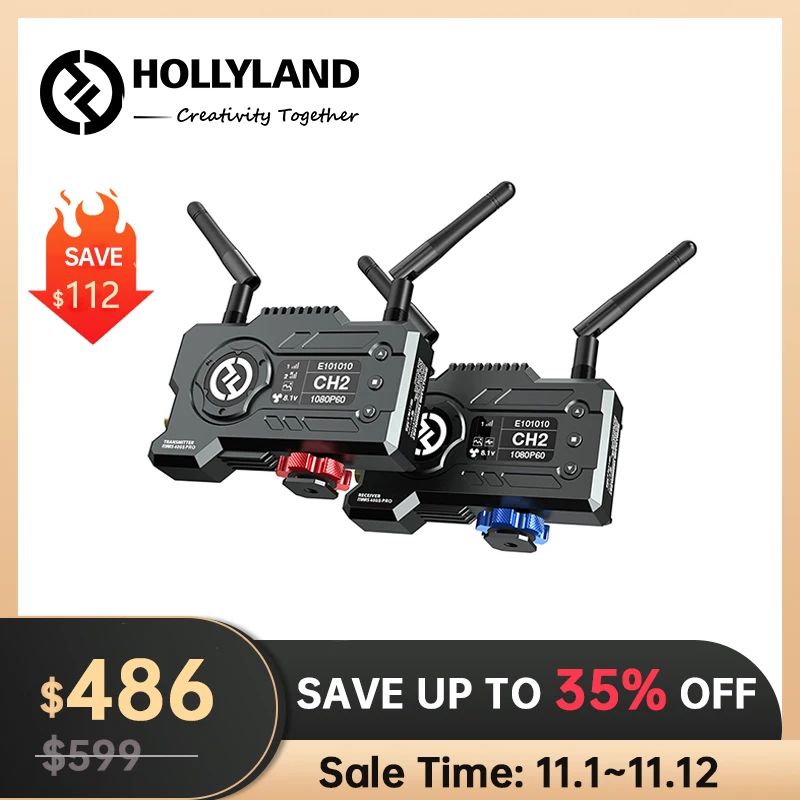 

Hollyland Mars 400S Pro [Official] Wireless SDI HDMI Video Transmitter and Receiver 0.1s Latency 400ft Range for Videographer