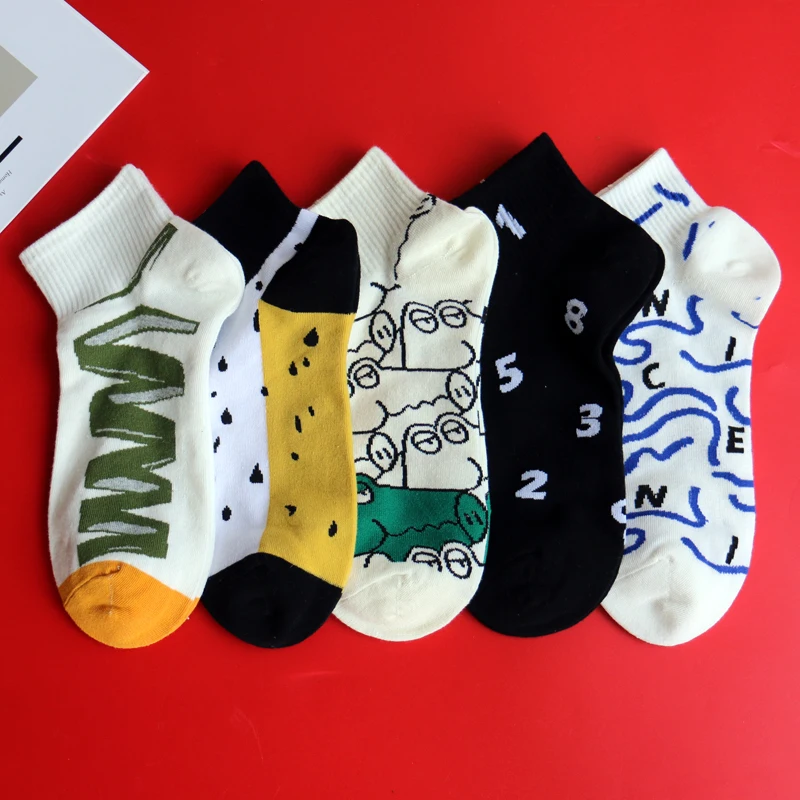 

Носки мужские тонкие хлопковые, абсорбирующие дышащие, с рисунком тревоги, низкие до щиколотки, 5 пар, весна-лето