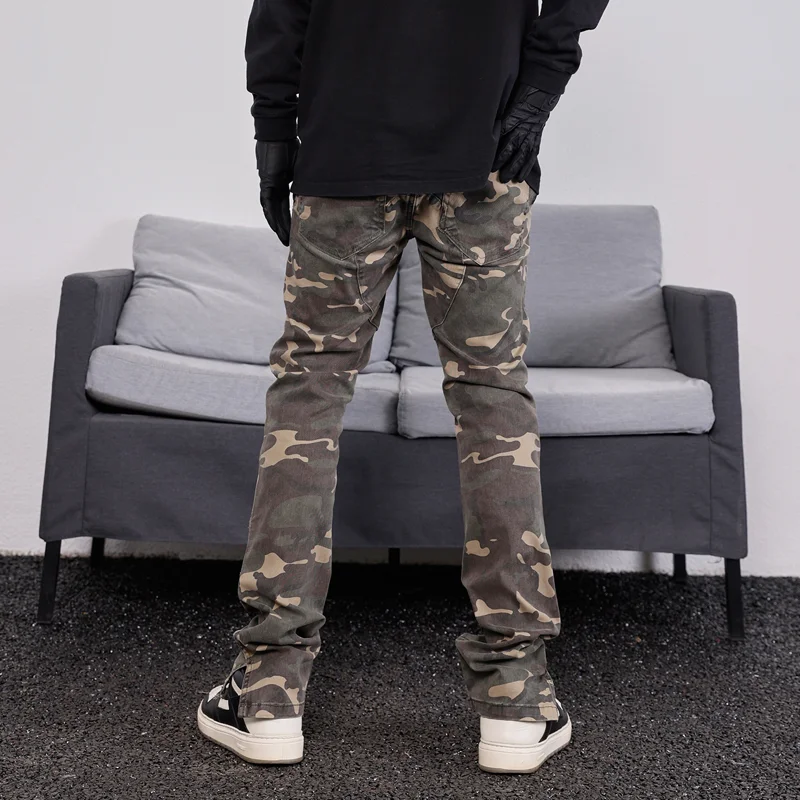 Mens Hip Hop Streetwear Denim Pants Fashion Camouflage Pants 2023 Harajuku Cotton Zipper Joggers Slim Fit Jeans Trousers Pants