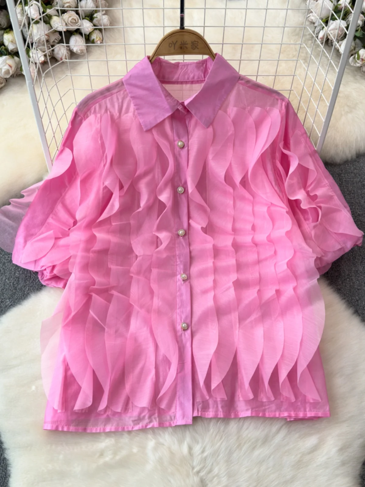 Многослойная Кружевная летняя рубашка SuperAen с оборками и коротким рукавом