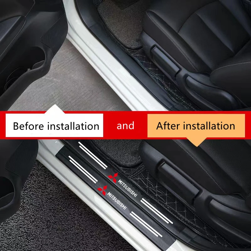 Наклейки на пороги дверей из карбонового волокна (4 шт.) с кожаным винилом для Mitsubishi Asx Lancer Pajero Outlander L200 Delica Eclipse on.