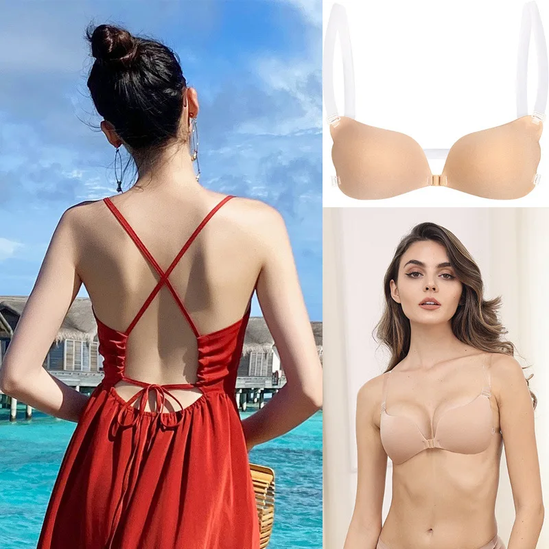 

For Wedding Party Bikini Invisible Bra Nipple Cover Silicone Push Up Bra Sticky Accessories with Transparent Straps Bralette Cup