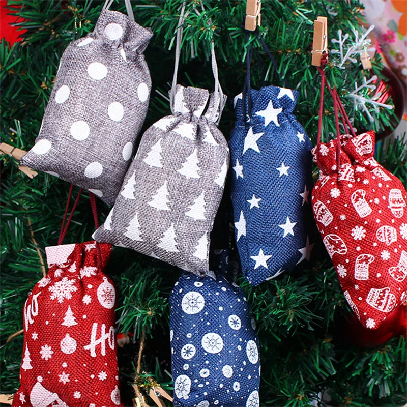 

Christmas Snowflake Linen Jute Drawstring Gift Bag Sacks Wedding Birthday Party Favors Drawstring Gift Bags Printed Candy Bag