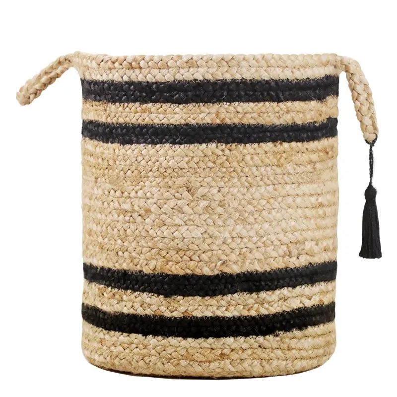 

Modern Natural Striped Jute Basket, Count - 1, 19", Black, Perfect for Home Decor & Storage