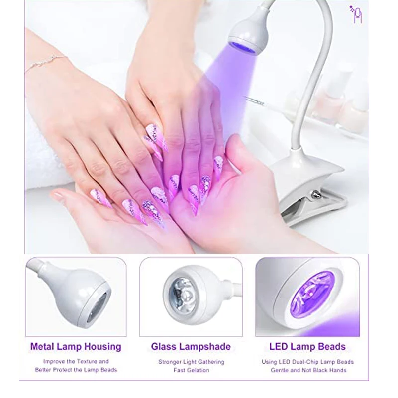 

LED UV Lamp Clip-On Desk Flexible Nail Dryer USB Mini UV Lamp Gel Curing Adjustable Glue Nail Dryer 3W DIY Nail Art Dryer Light