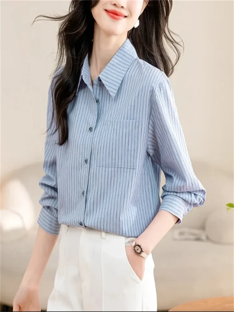 Полосатая рубашка для женщин блузки свободная профессиональная женская одежда