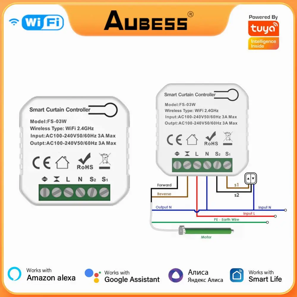 

Умный выключатель для штор Aubess Tuya с поддержкой Wi-Fi