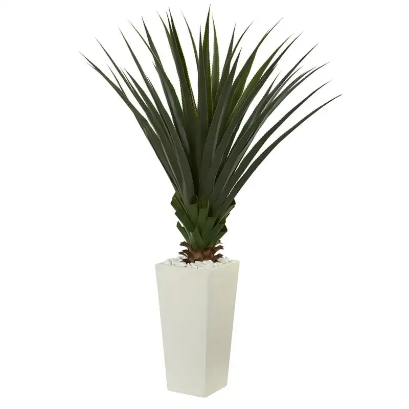 

Green Spiky Agave Plastic Artificial Plant in White Planter