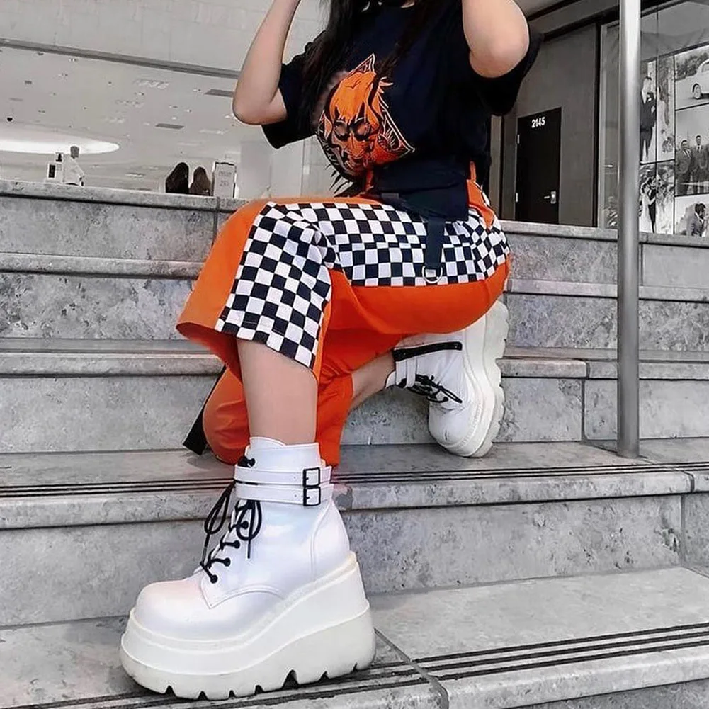 

New Women Wedge Heel High Heels Boots 2022 Fashion Zip Up Platform High Sole Ankle Boots Women's Party Goth Shoes Women