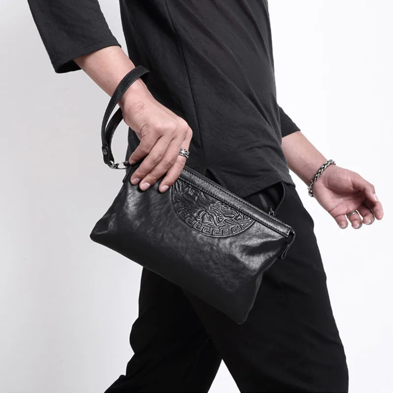 

Кожаная мужская сумка с тиснением, деловая удобная мужская Сумка-конверт из воловьей кожи с надписью, модная вместительная сумка